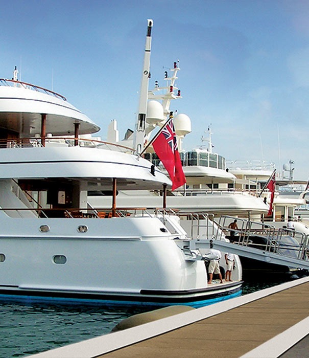 Luxury yachts docked at Grand Bahama Yacht Club marina in Freeport
