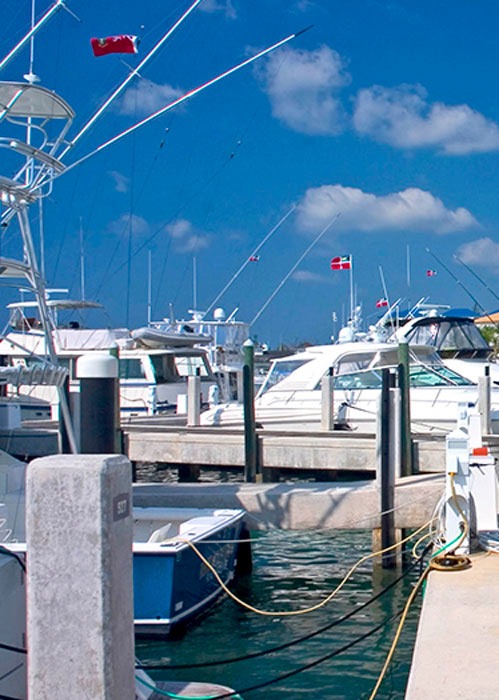 Marina docks and boats at Grand Bahama Yacht Club in Freeport
